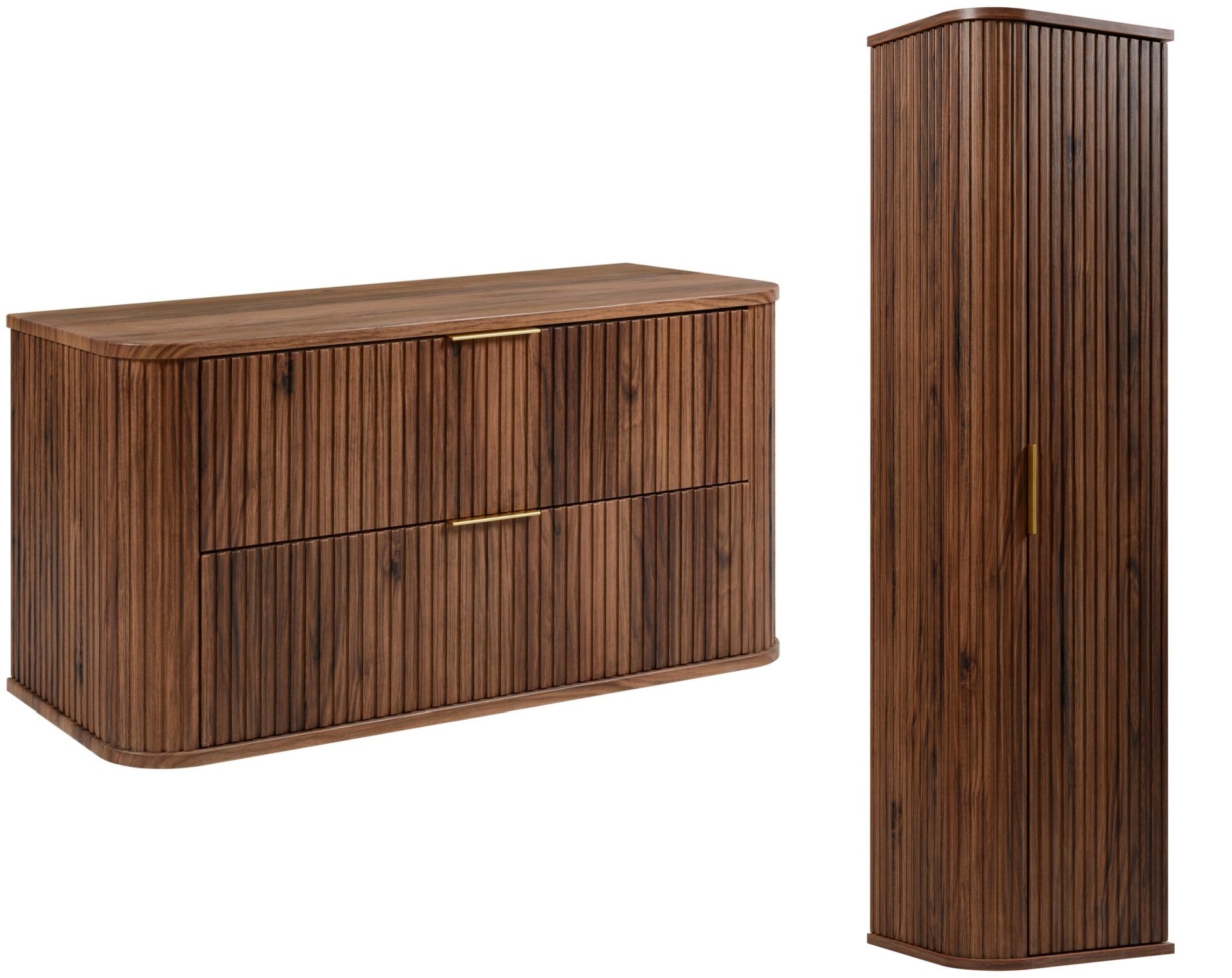 Zestaw Rodan Elegance szafka z blatem 100 cm podumywalkowa wisząca z szafką 139 cm boczną dąb orzech (5906154457903, 5906154457927)