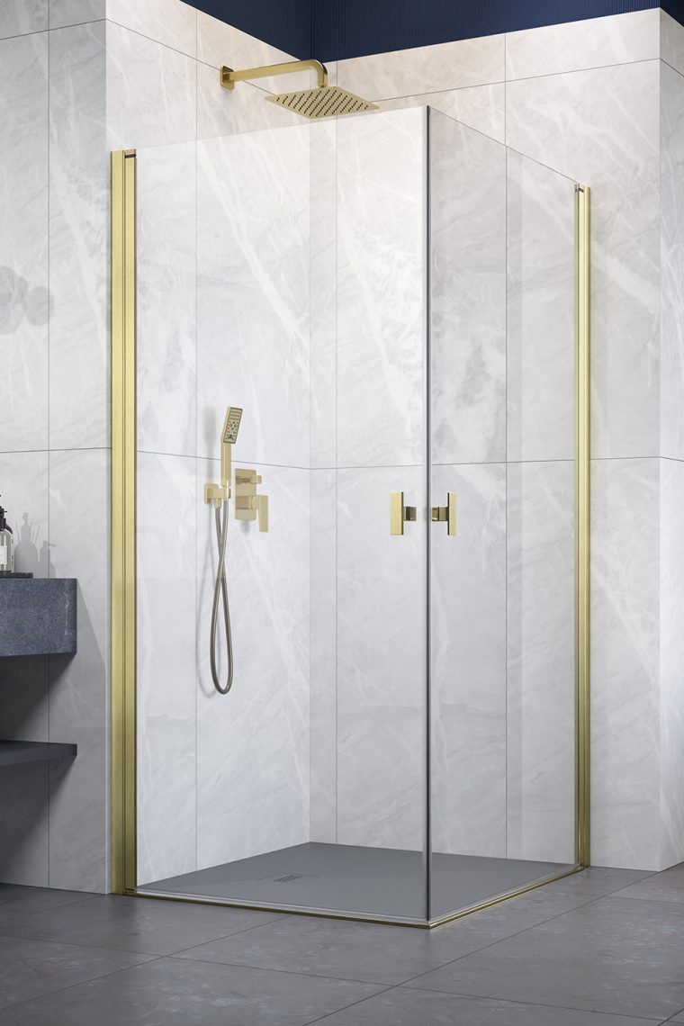 Radaway Nes Brushed Gold KDD I drzwi prysznicowe 90 cm uchylne złoty szczotkowany/szkło przezroczyste 10021090-99-01R