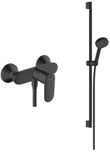 Zestaw Hansgrohe Vernis Blend bateria prysznicowa z kompletem natryskowym ściennym czarny mat (71640670, 28046670)