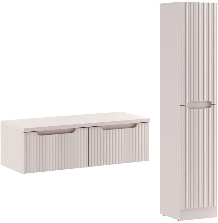 Zestaw Comad Nova Cashmere szafki 50 cm podumywalkowe wiszące z blatem szafką wysoka boczną kaszmir SET-NOC B CASHMERE 100CM 1S HCLB