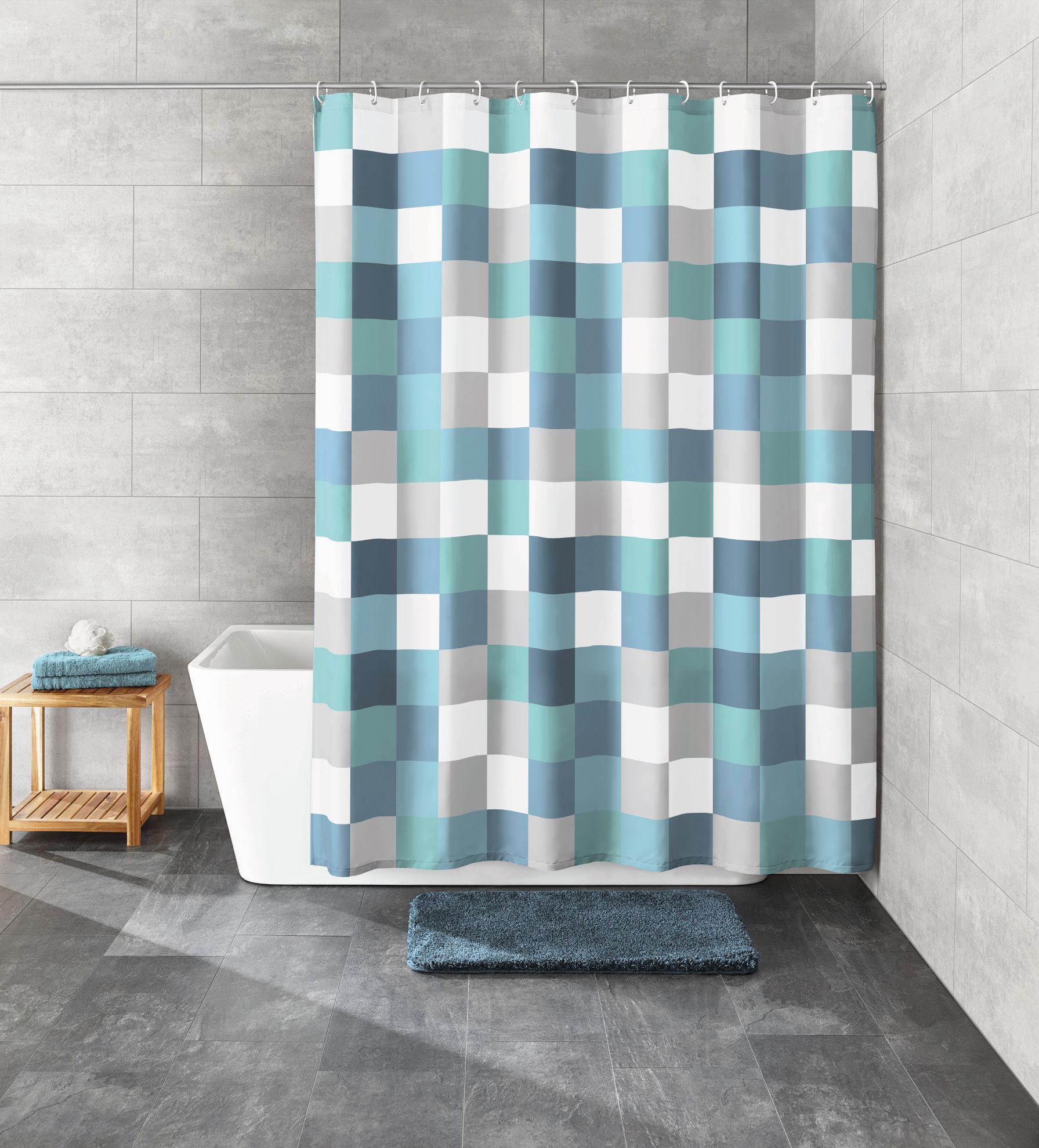 Kleine Wolke Check zasłona prysznicowa 180x200 cm tekstylna niebieski/kwadraty 5270783305