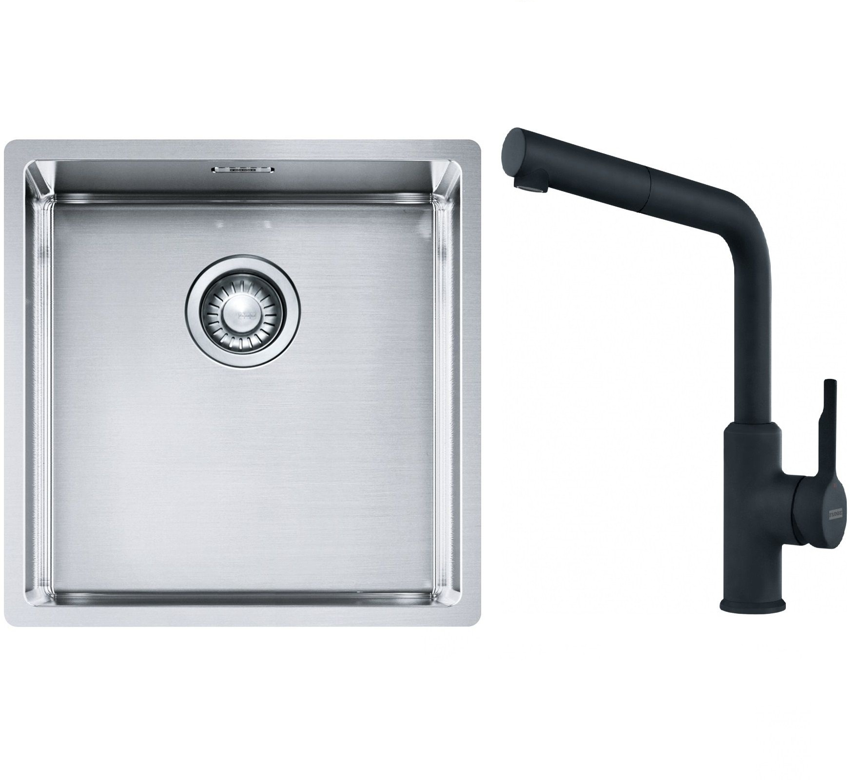 Franke Box BXX 210/110-40 zlewozmywak 45x44 cm stalowy z baterią kuchenną Urban czarny mat (1270453654, 1150627523)