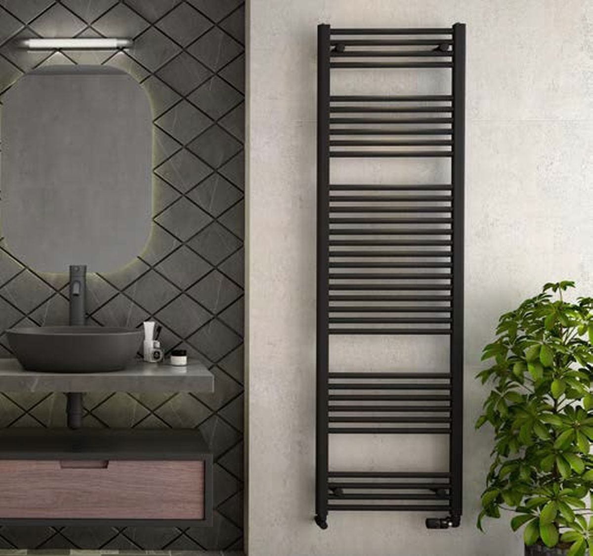 Zehnder Aura grzejnik łazienkowy drabinkowy 185,6x50 cm czarny PBN-180-050-9205