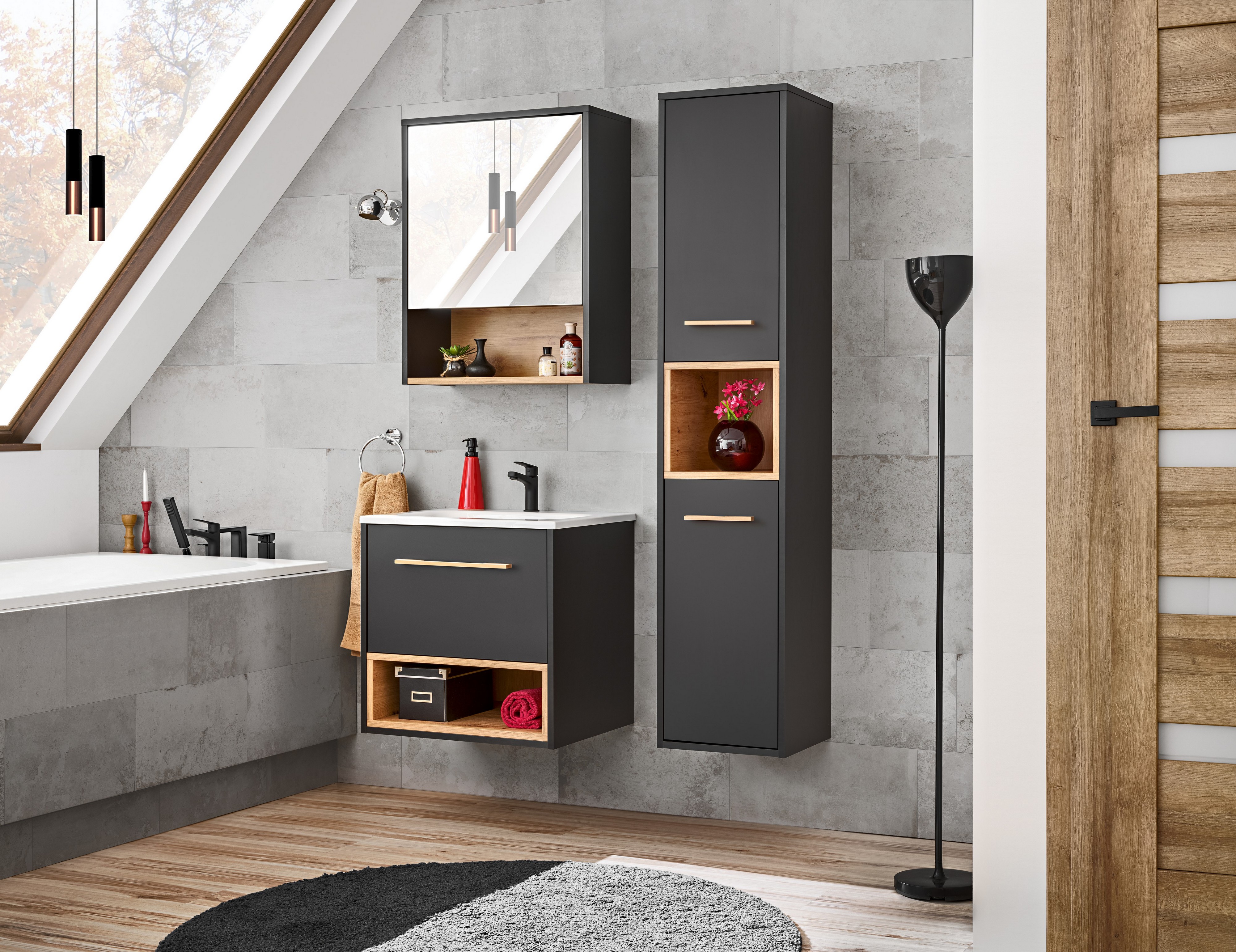 Comad Borneo szafka 170 cm boczna wysoka wisząca Szary Cosmos/Dąb Artisan BORNEOCOSMOS800FSC - Wysyłka w 24h