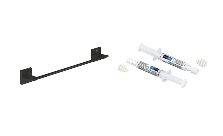 Zestaw Grohe Start Cube drążek na ręcznik czarny i klej montażowy QuickFix (409872430, 41128000)