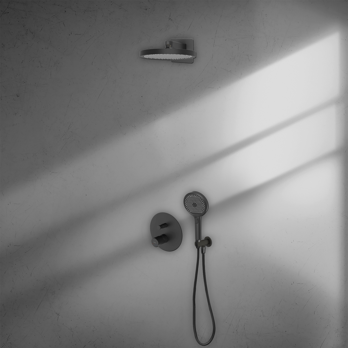 Ksuro 02 zestaw bateria wannowo-prysznicowa podtynkowa z deszczownicą i słuchawką 3-funkcyjną czarny mat 17010030 - Wysyłka w 24h