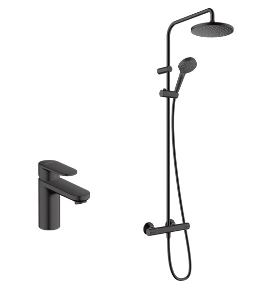 Zestaw Vernis Blend bateria umywalkowa i komplet prysznicowy 200 1jet EcoSmart termostatyczny z deszczownicą czarny mat (71580670, ... - Wysyłka w 24h