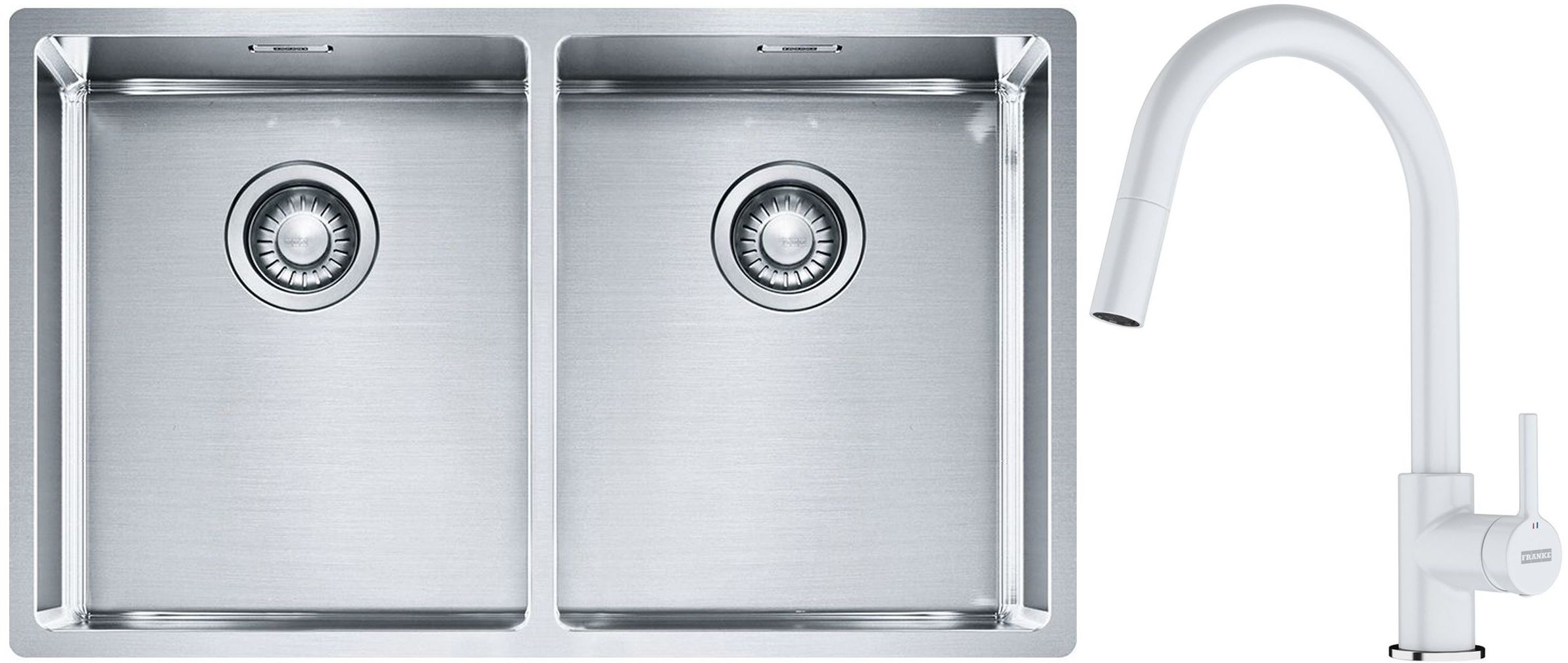 Franke Box BXX 220/120 34-34 zlewozmywak 74x45 cm stalowy z baterią kuchenną Lina biały polarny (1270370188, 1150626081)