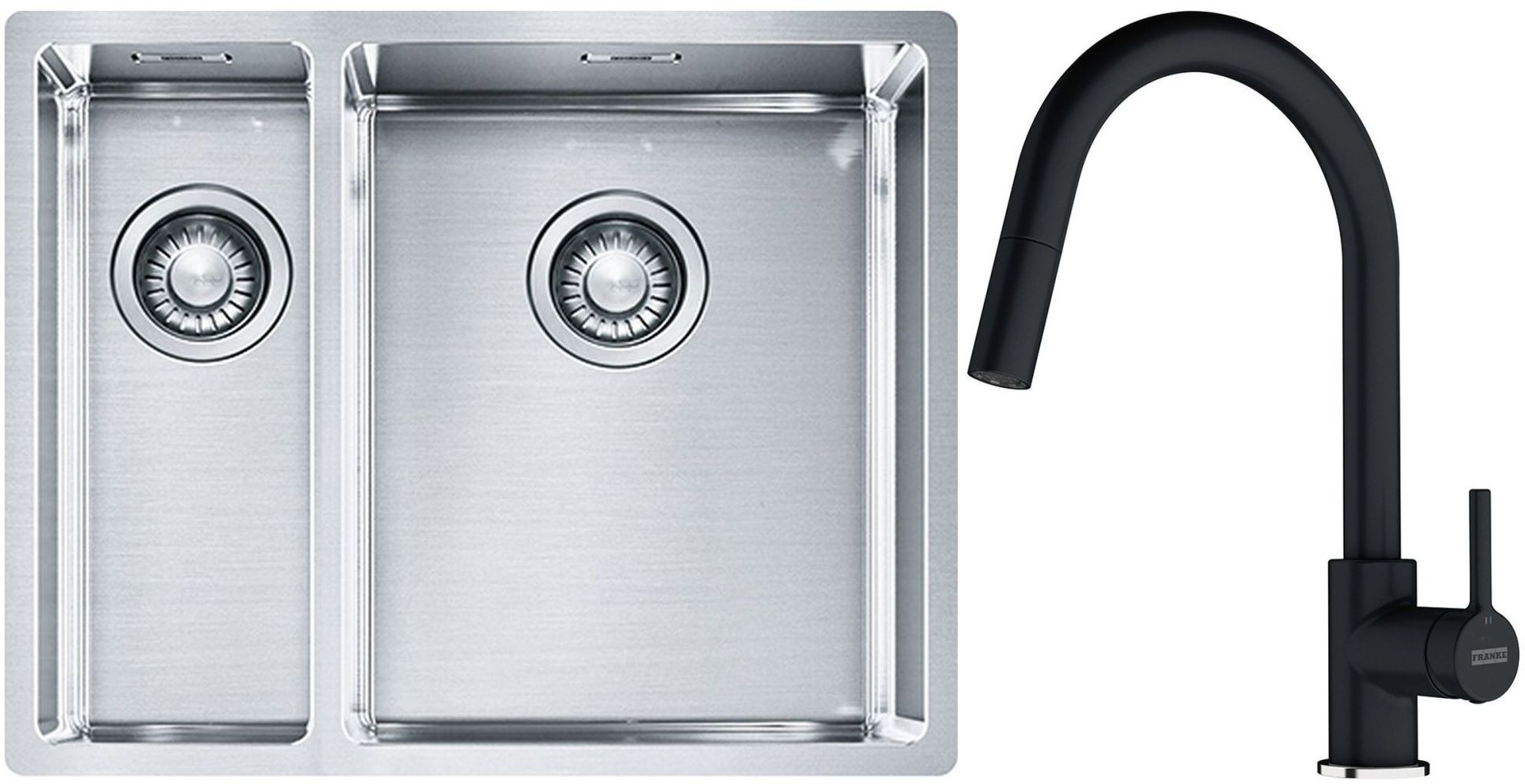 Franke Box BXX 260/160-34-16 zlewozmywak 56x45 cm stalowy z baterią kuchenną Lina onyx (1270369916, 1150626055)