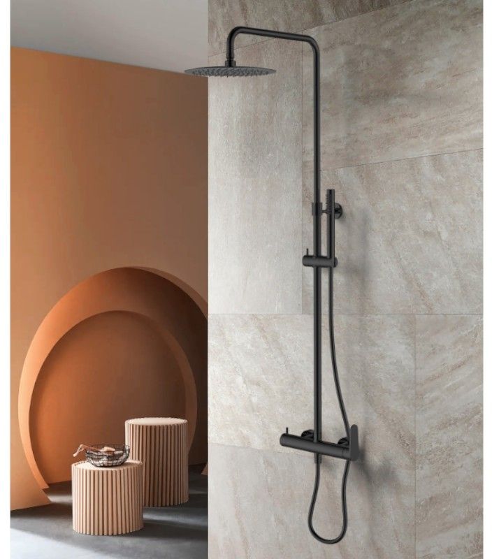 LaVita Cetus zestaw prysznicowy ścienny z deszczownicą czarny mat