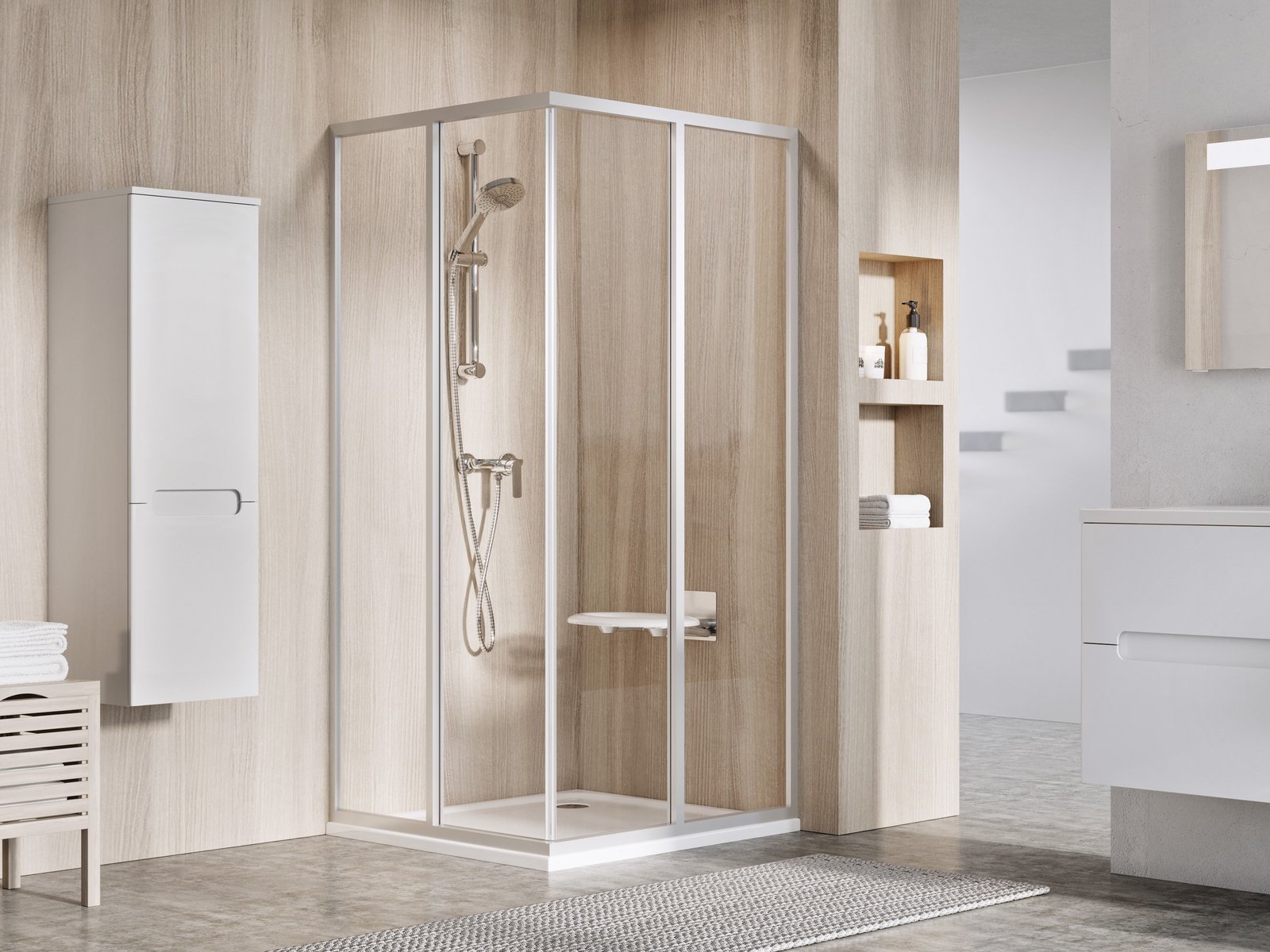 Ravak Supernova SRV2-90 S drzwi prysznicowe 90 cm przesuwne częściowe 1/2 satyna/szkło przezroczyste 14V70UO2Z1