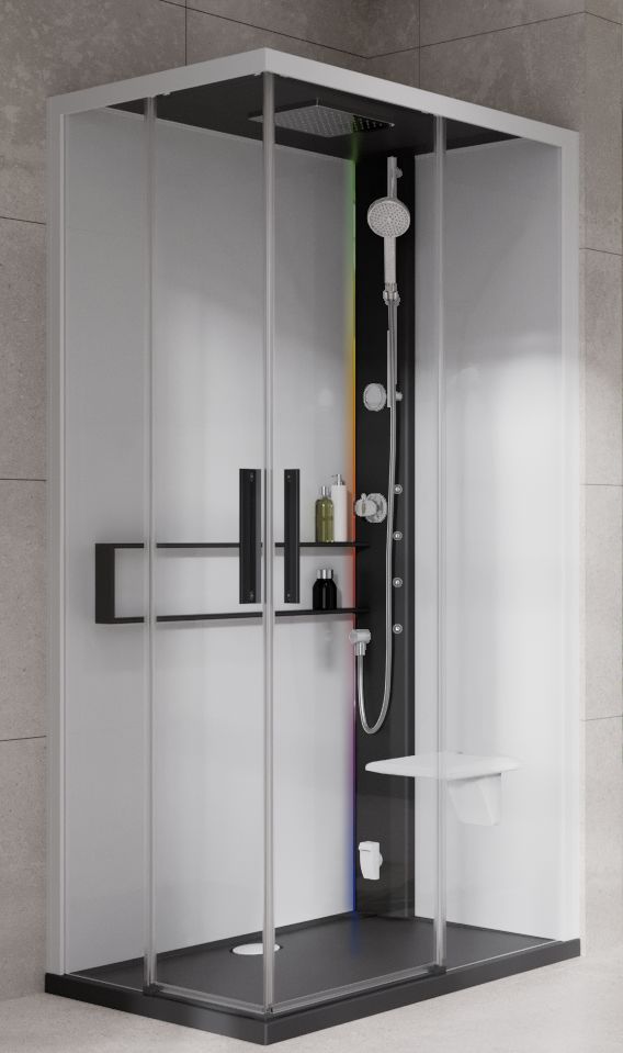 Novellini Glax 2 2.0 A kabina z hydromasażem 100x80 cm prawa parowa z brodzikiem czarna G22A198DM5-1HU