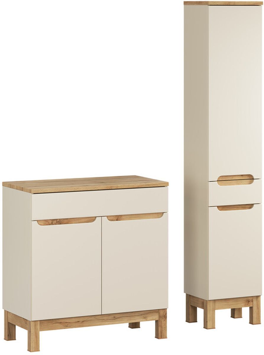Comad Bali Cashmere zestaw meblowy 80 cm szafka stojąca z blatem i szafka wysoka boczna kaszmir/dąb SET-BAC B WOTAN 80CM HC - Wysyłka w 24h