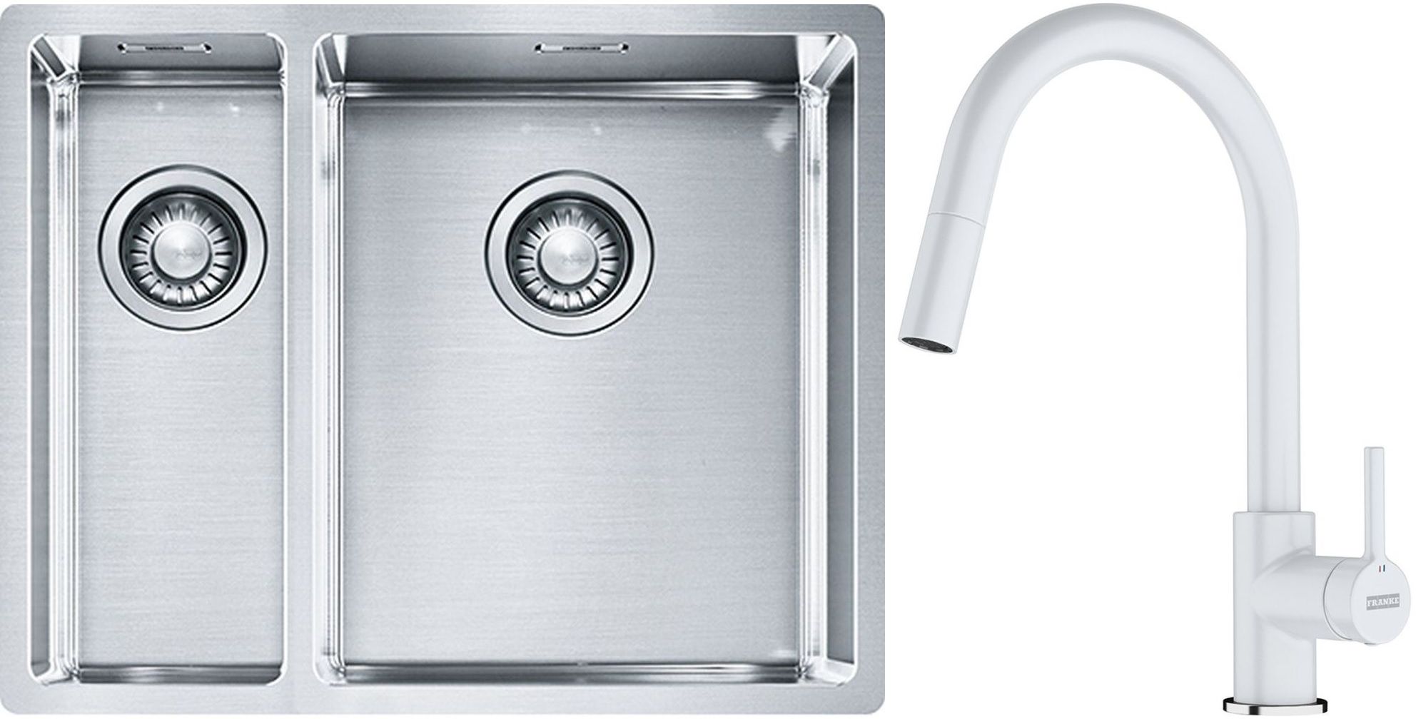 Franke Box BXX 260/160-34-16 zlewozmywak 56x45 cm stalowy z baterią kuchenną Lina biały polarny (1270369916, 1150626081)
