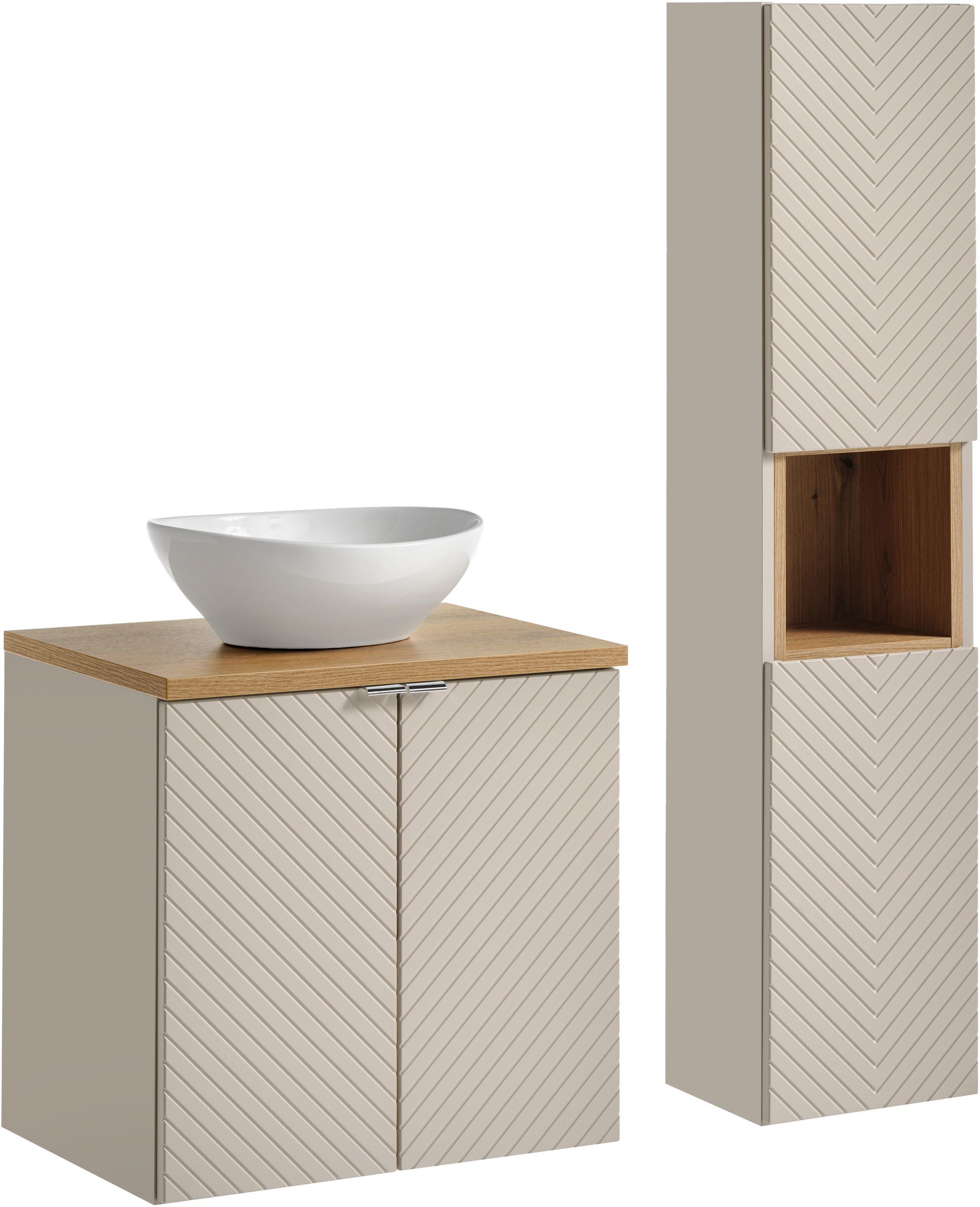 Zestaw Comad Viva Cashmere szafka 60x39x57 cm podumywalkowa wisząca kaszmir z blatem dąb, umywalką i szafką boczną SET-VIC B OAK 60CM ...