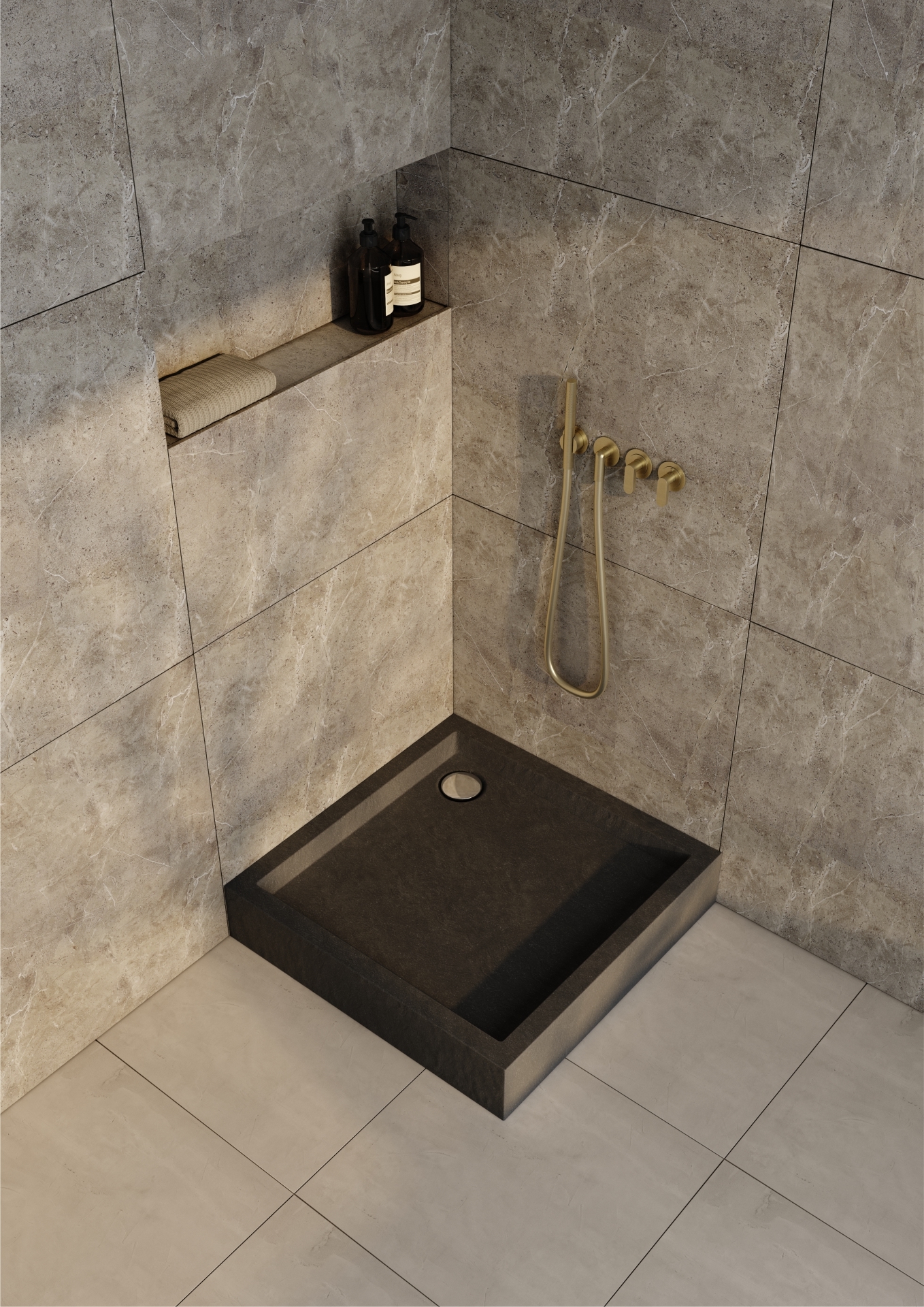 Schedline Favory Plus Black Stone brodzik kwadratowy z syfonem 90x90 cm czarny 3ST.F1K-9090/C/ST