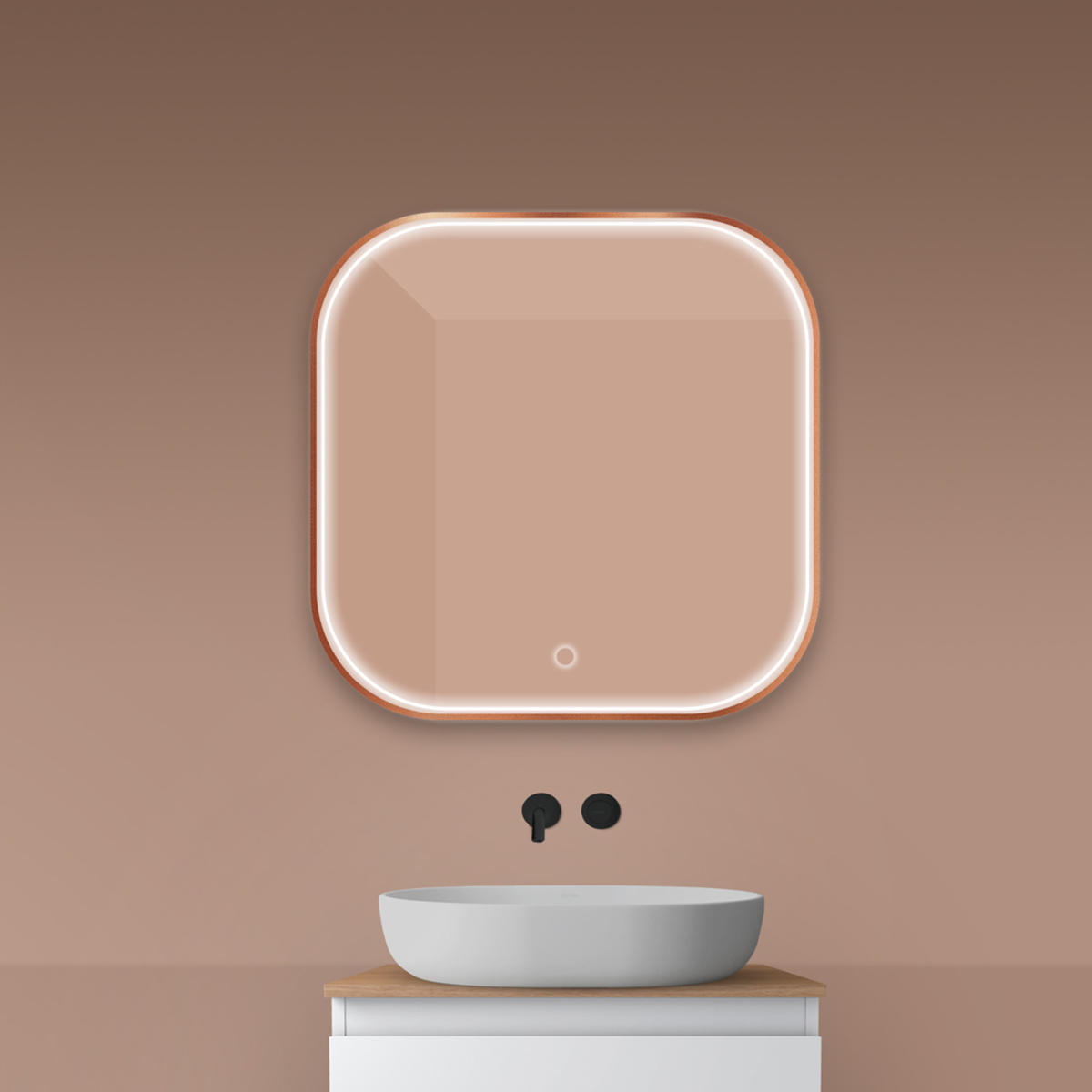 Oltens Nordlis lustro 80x80 cm kwadratowe z oświetleniem z przodu z matą grzewczą miedź szczotkowana 64122610