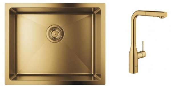 Zestaw Grohe K700 zlewozmywak stalowy Brushed Cool Sunrise z baterią kuchenną Essence (31574GN1, 30270GN0) - Wysyłka w 24h