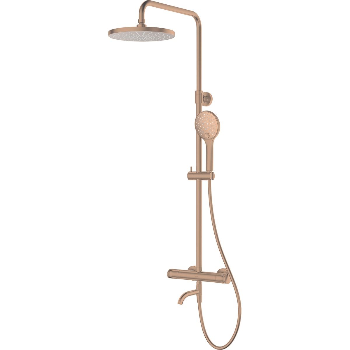 Oltens Vatten Numa zestaw wannowo-prysznicowy ścienny z baterią termostatyczną i deszczownicą miedź szczotkowana 36507610