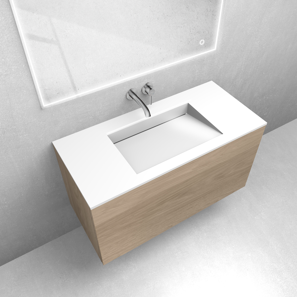 Zestaw Oltens Lun szafka podumywalkowa 100 cm z umywalką Stila LavaForm dąb/biały połysk 68762060