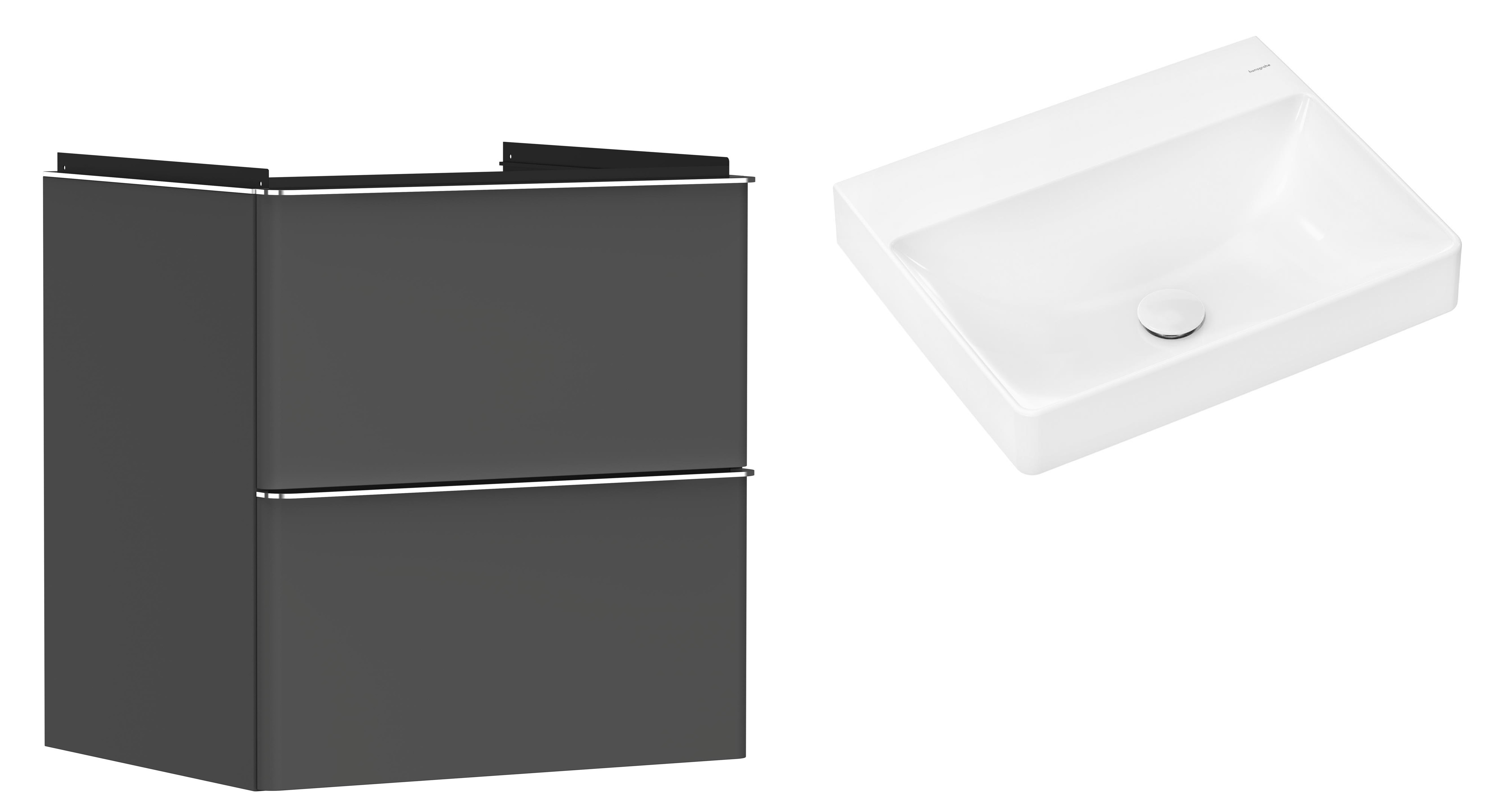 Hansgrohe Xelu Q szafka wisząca z umywalką 60x48 cm szary diament mat/chrom/biały (54024000, 61017450)