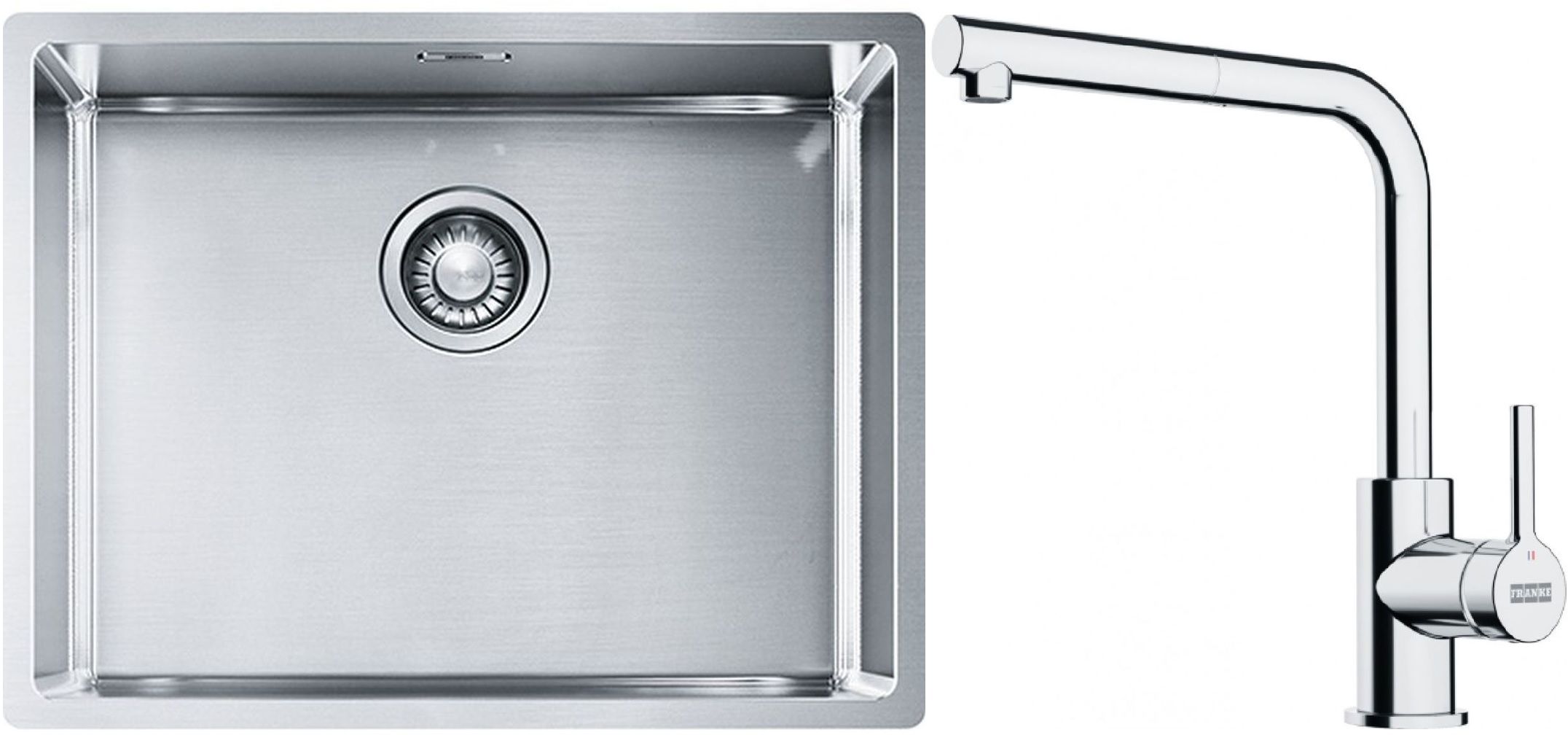 Franke Box BXX 110-54/ BXX 210-54 zlewozmywak 58x45 cm stalowy z baterią kuchenną Lina chrom (1270453660, 1150712420)