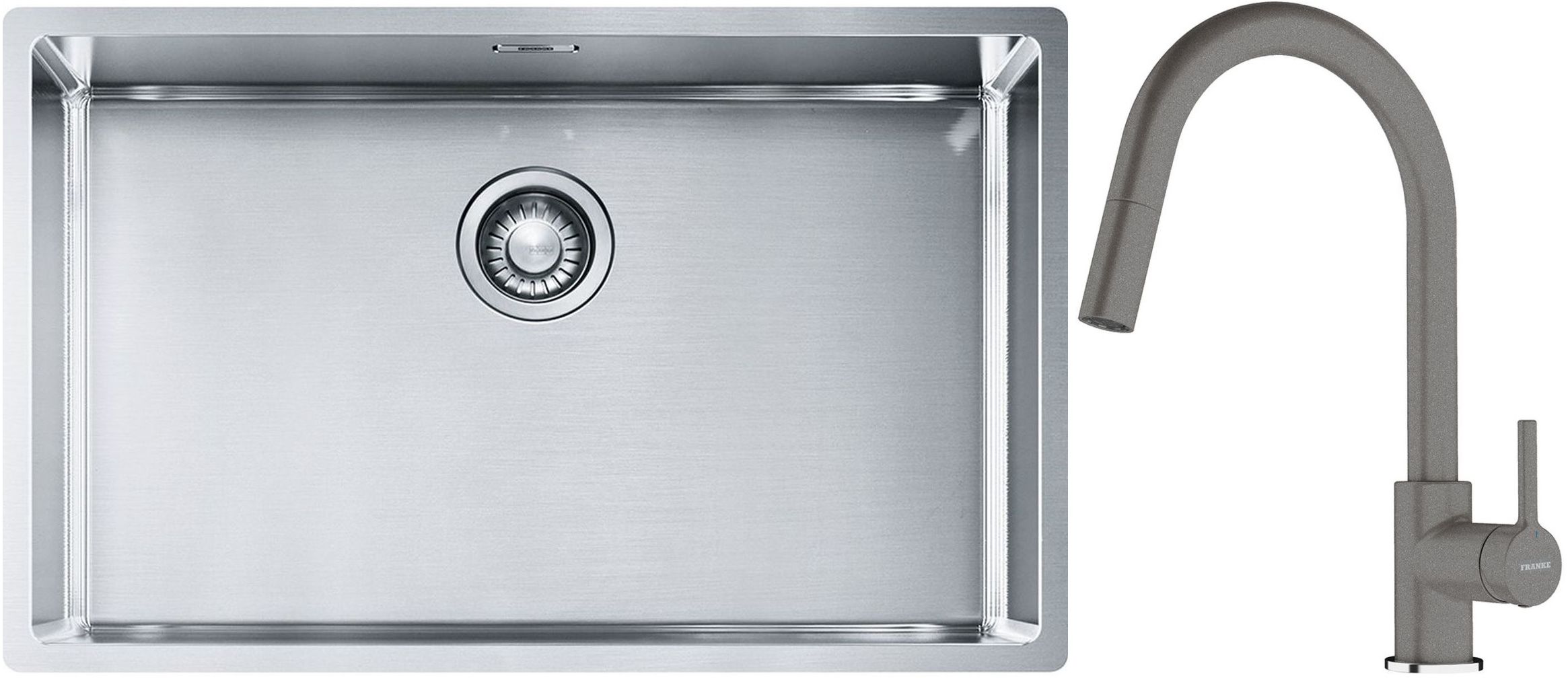 Franke Box BXX 210/110-68 zlewozmywak 72,5x45 cm stalowy z baterią kuchenną Lina kamienny szary (1270453658, 1150626057)