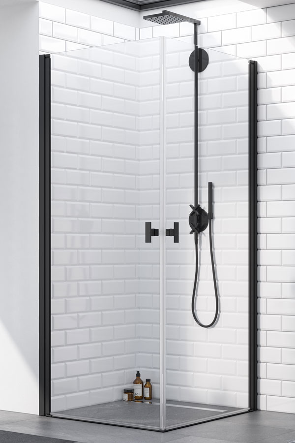 Radaway Nes Black KDD I drzwi prysznicowe 80 cm uchylne czarny mat/szkło przezroczyste 10021080-54-01L