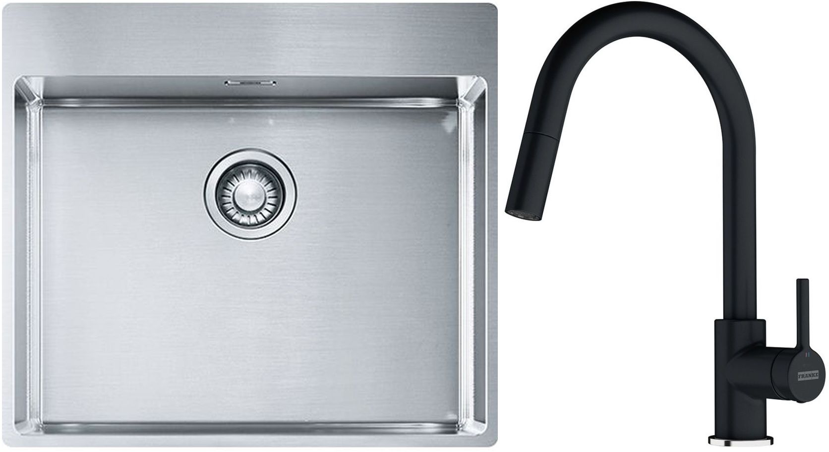 Franke Box BXX 210-54 TL zlewozmywak 57x51 cm stalowy z baterią kuchenną Lina onyx (1270369295, 1150626055)