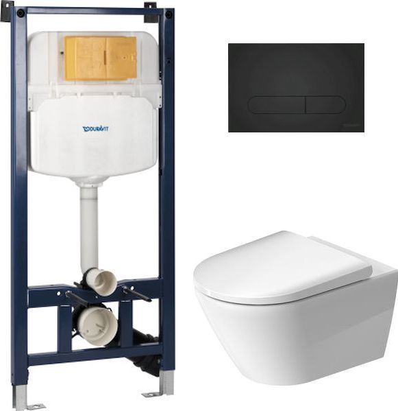 Zestaw Duravit DuraSystem stelaż podtynkowy z przyciskiem spłukującym czarny mat i miską WC Rimless D-Neo z deską wolnoopadającą ... - Wysyłka w 24h