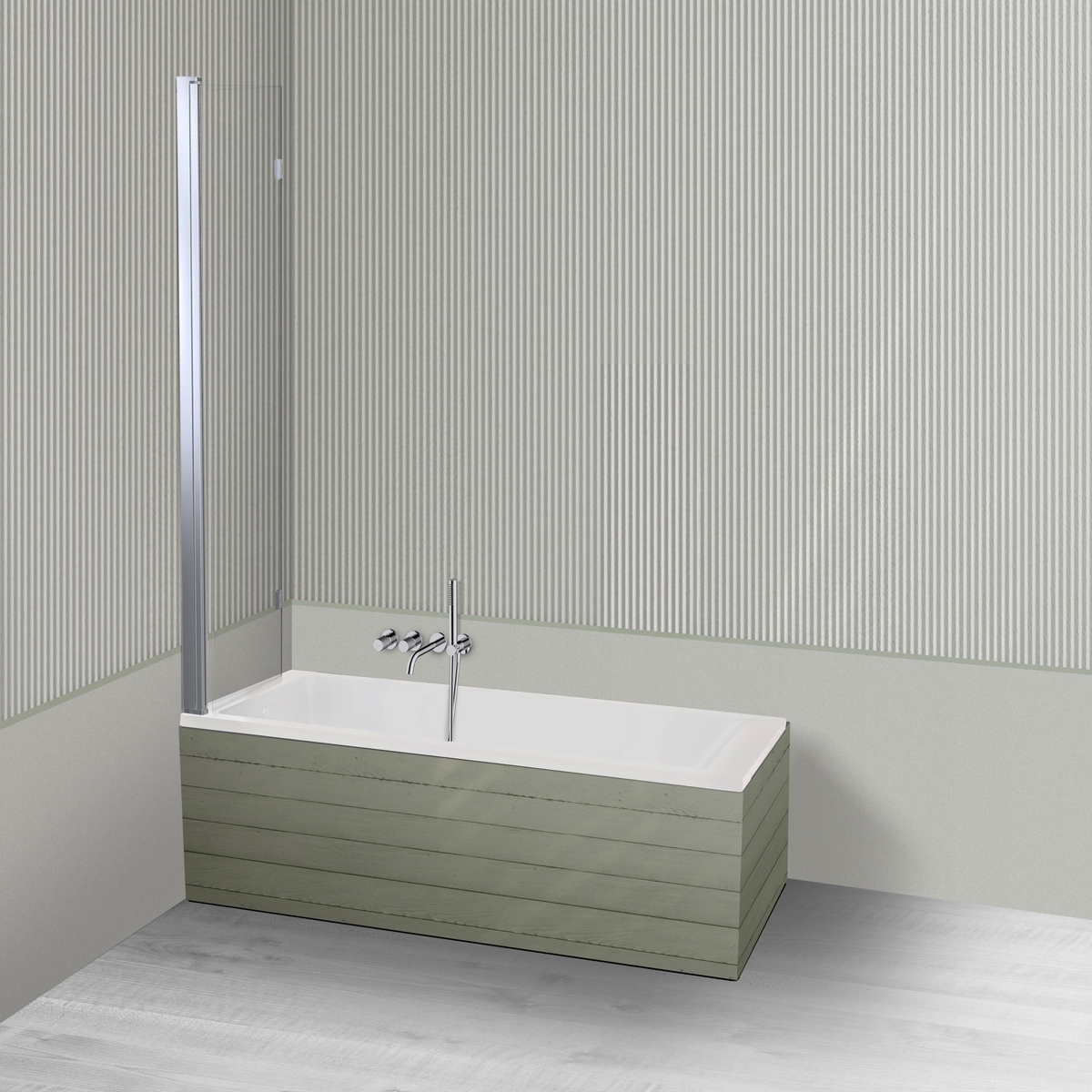 Oltens Langfoss Sela zestaw wanna prostokątna 140x70 cm akrylowa biały mat z parawanem nawannowym 115 cm 2-częściowy chrom 18000900