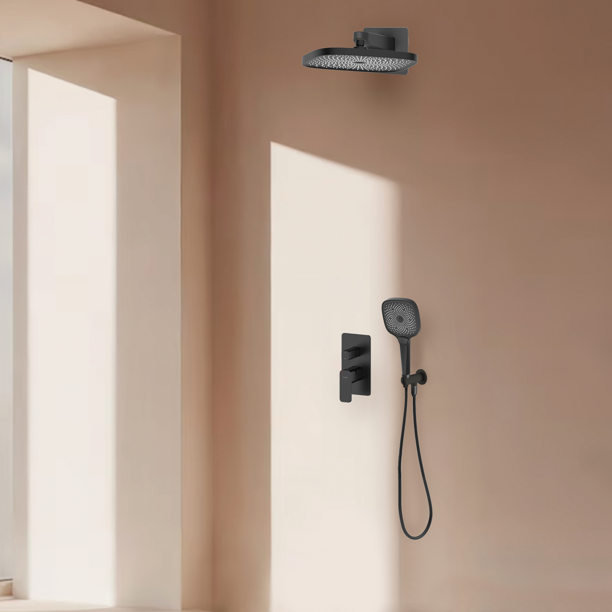 Oltens Hadsel zestaw bateria wannowo-prysznicowa podtynkowa z deszczownicą Vann (S) i słuchawką 3-funkcyjną Havis EasyClick (S) czarny ... - Wysyłka w