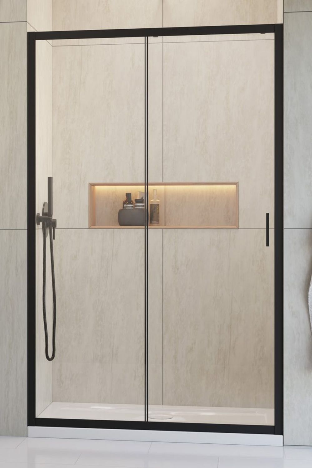 Radaway Alienta DWJ drzwi prysznicowe 110 cm rozsuwane czarny mat/szkło przezroczyste 10260110-54-01