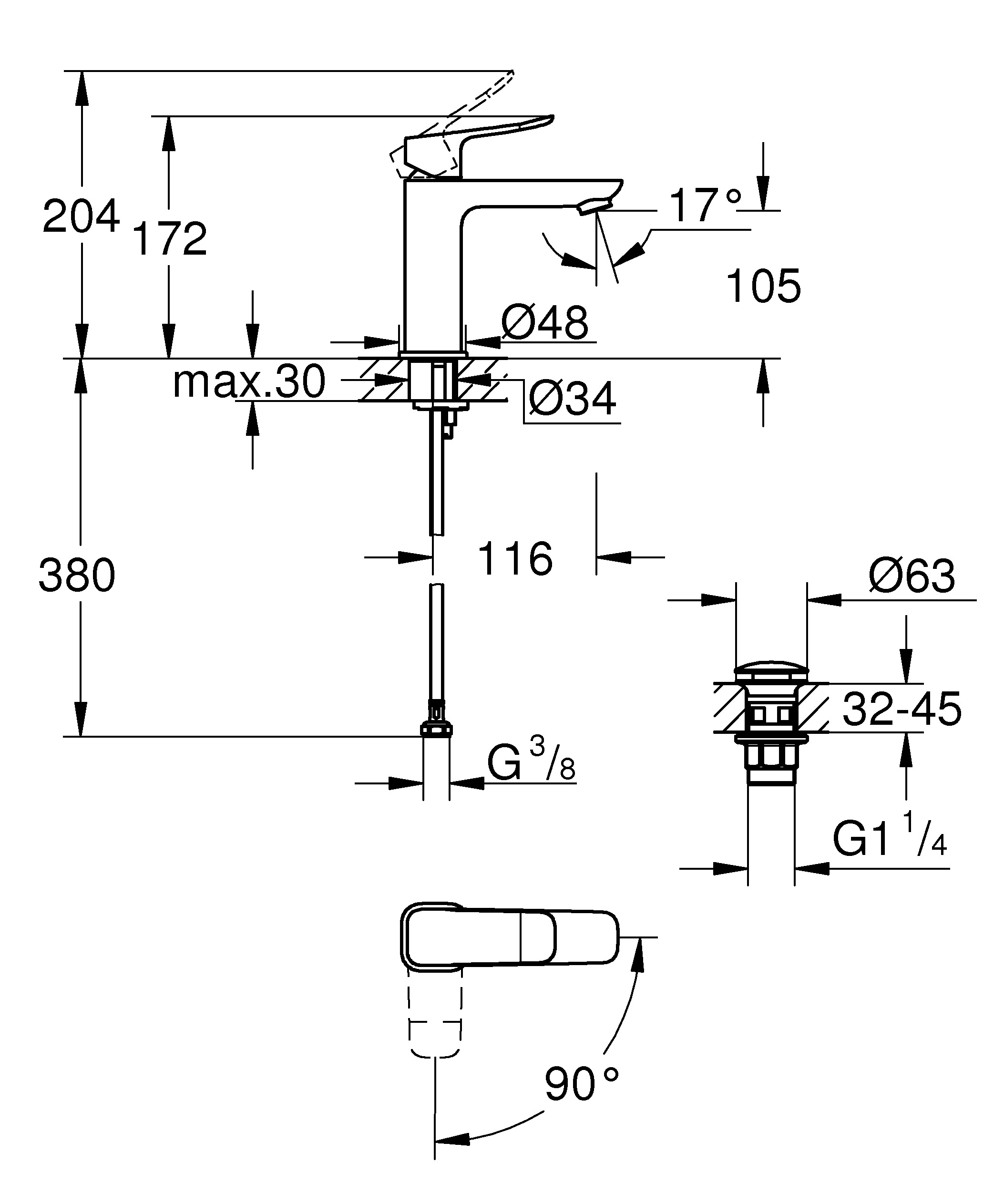Grohe Dice bateria umywalkowa stojąca Cold Start czarny mat 1018362430 - Wysyłka w 24h