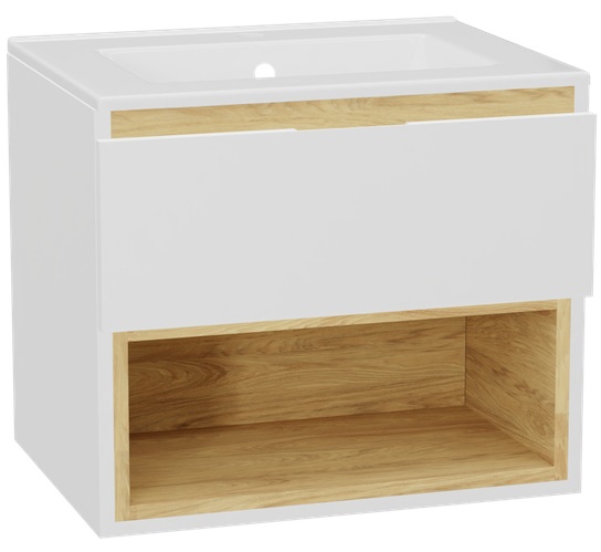 Zestaw Excellent Tuto 2.0 szafka 60 cm podumywalkowa z umywalką As biały-dąb/biały MLEX.2171.K.60.0136.WHWH