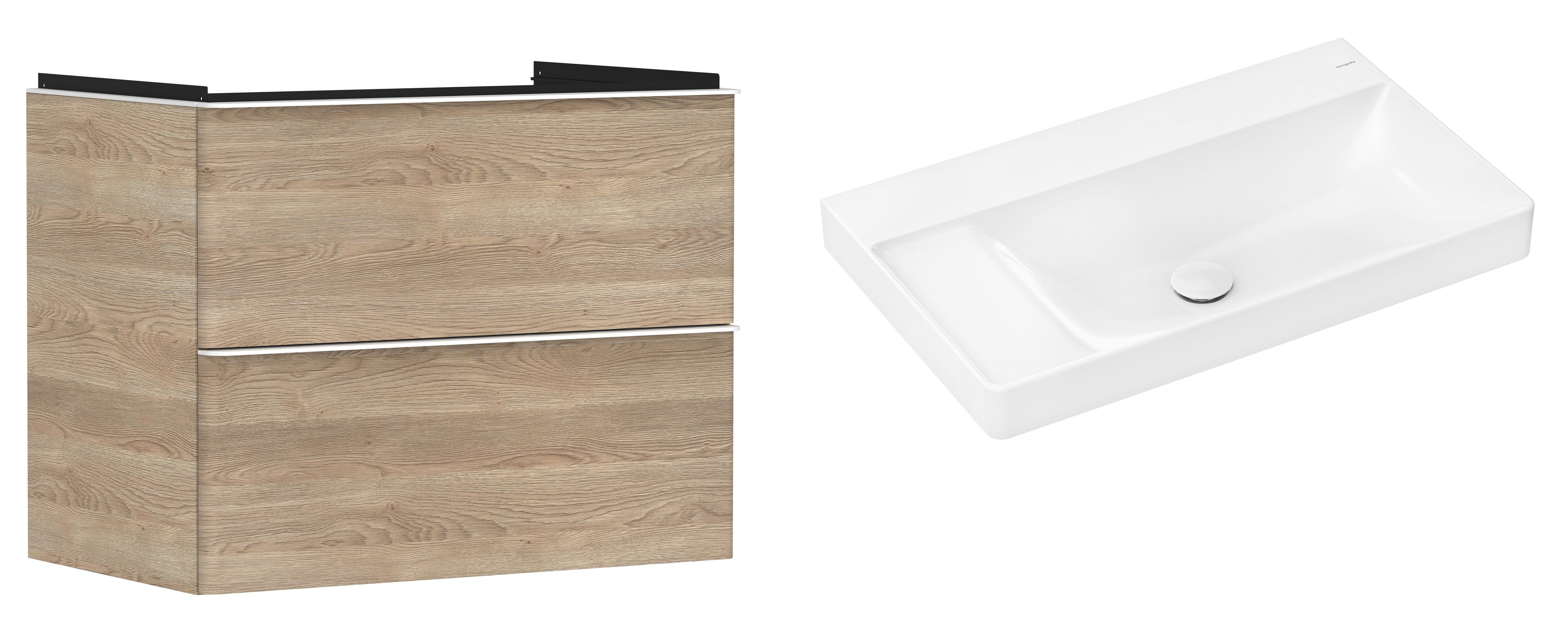 Hansgrohe Xelu Q szafka wisząca z umywalką 80x48 cm naturalny dąb/biały mat/biały (54029700, 61032450)