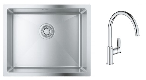 Zestaw Grohe K700 zlewozmywak stalowy 55x45 cm satyna z baterią kuchenną Start Edge chrom (31726SD0, 30529001) - Wysyłka w 24h