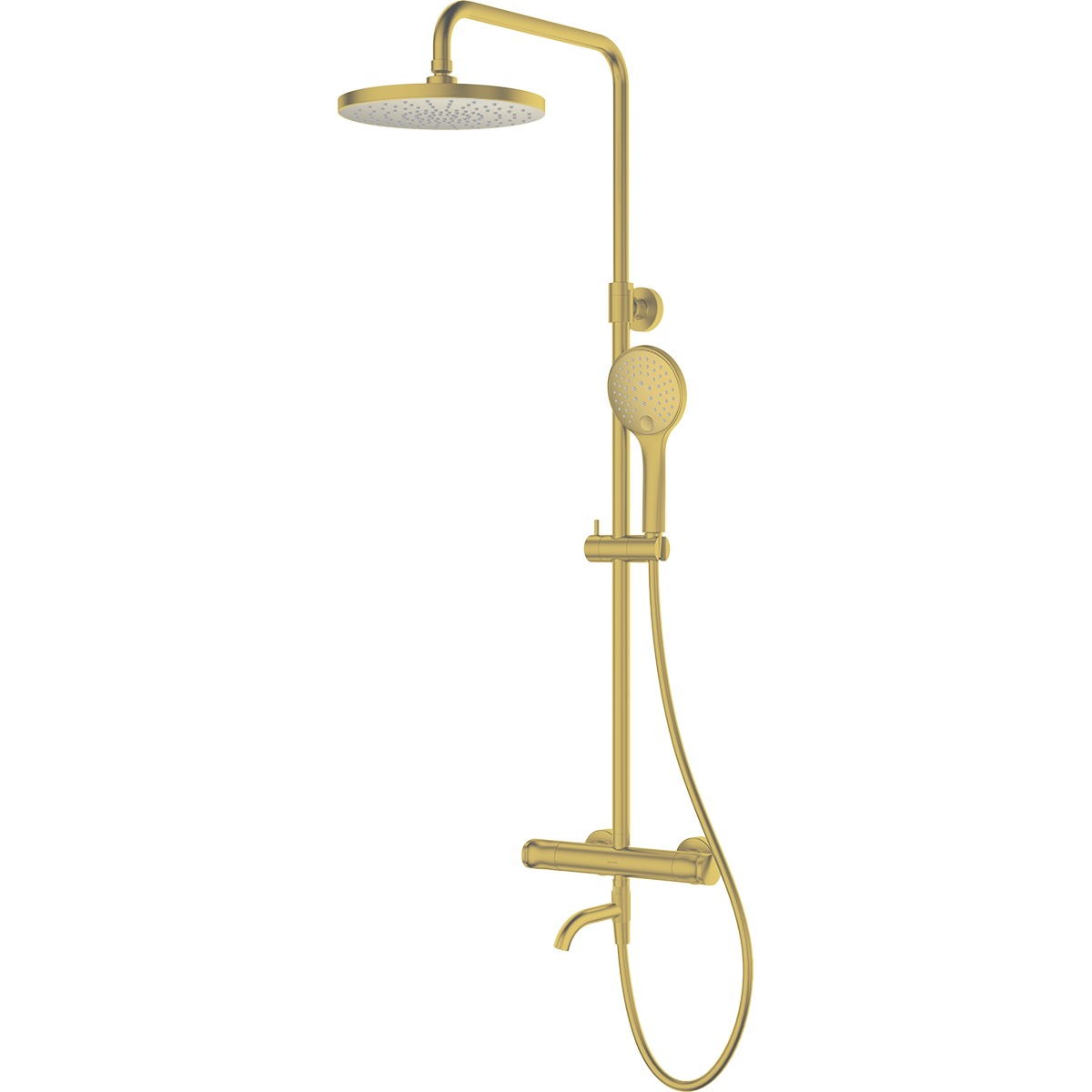 Oltens Vatten Numa zestaw wannowo-prysznicowy ścienny z baterią termostatyczną i deszczownicą złoto szczotkowane 36507810 - Wysyłka w 24h