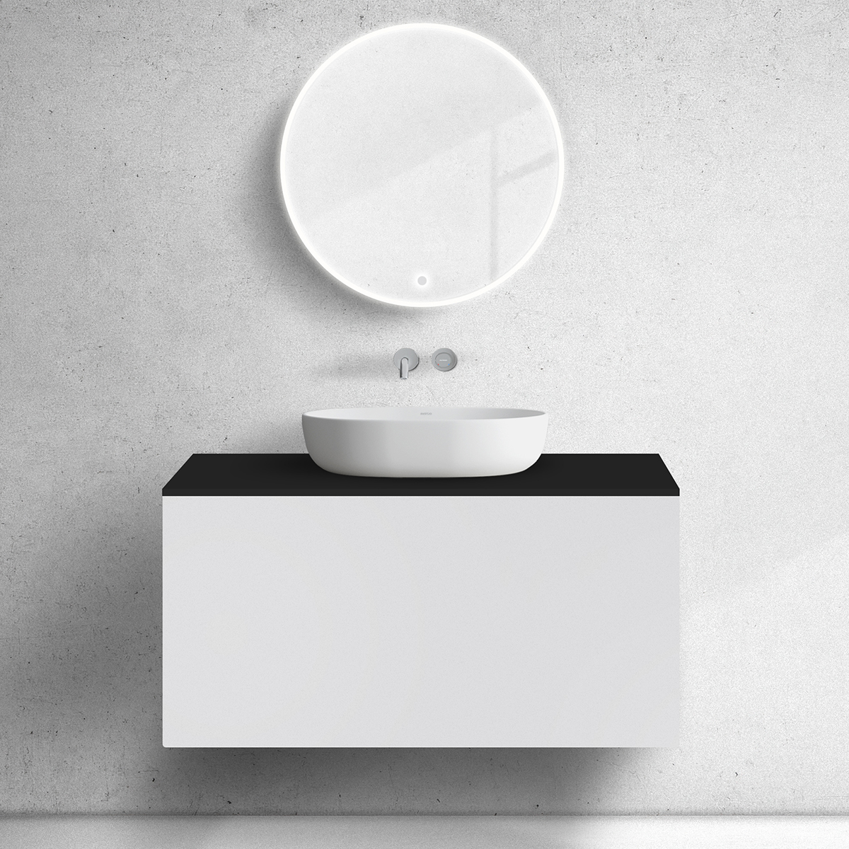 Zestaw Oltens Lun szafka podumywalkowa 100 cm z blatem biały mat/czarny mat 68685000 - Wysyłka w 24h