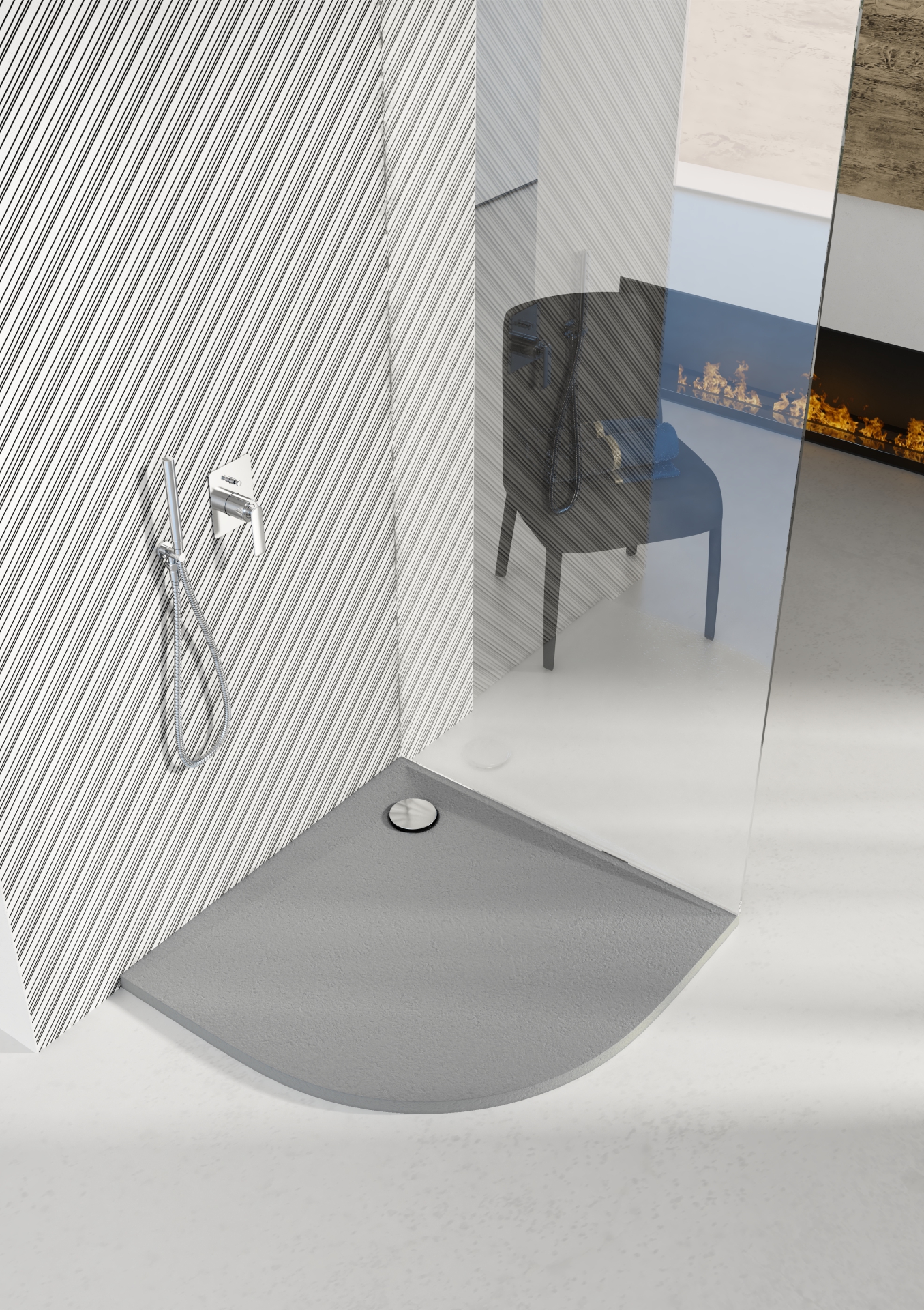 Schedline Libra Cement Stone brodzik półokrągły 90x90 cm cement 3SP.L1O-9090/CT/ST