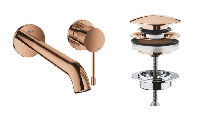 Zestaw Grohe Essence New bateria umywalkowa podtynkowa z korkiem Warm Sunset (19967DA1, 65807DA0)