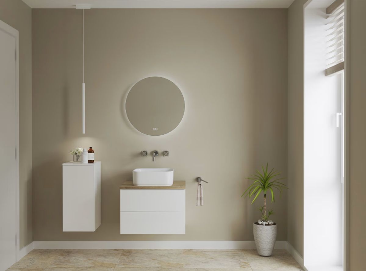 Kronenbach Cube szafka z blatem 61x48,7x44,5 cm podumywalkowa wisząca biały połysk-jasny dąb KBWTKOWTL612WHGH