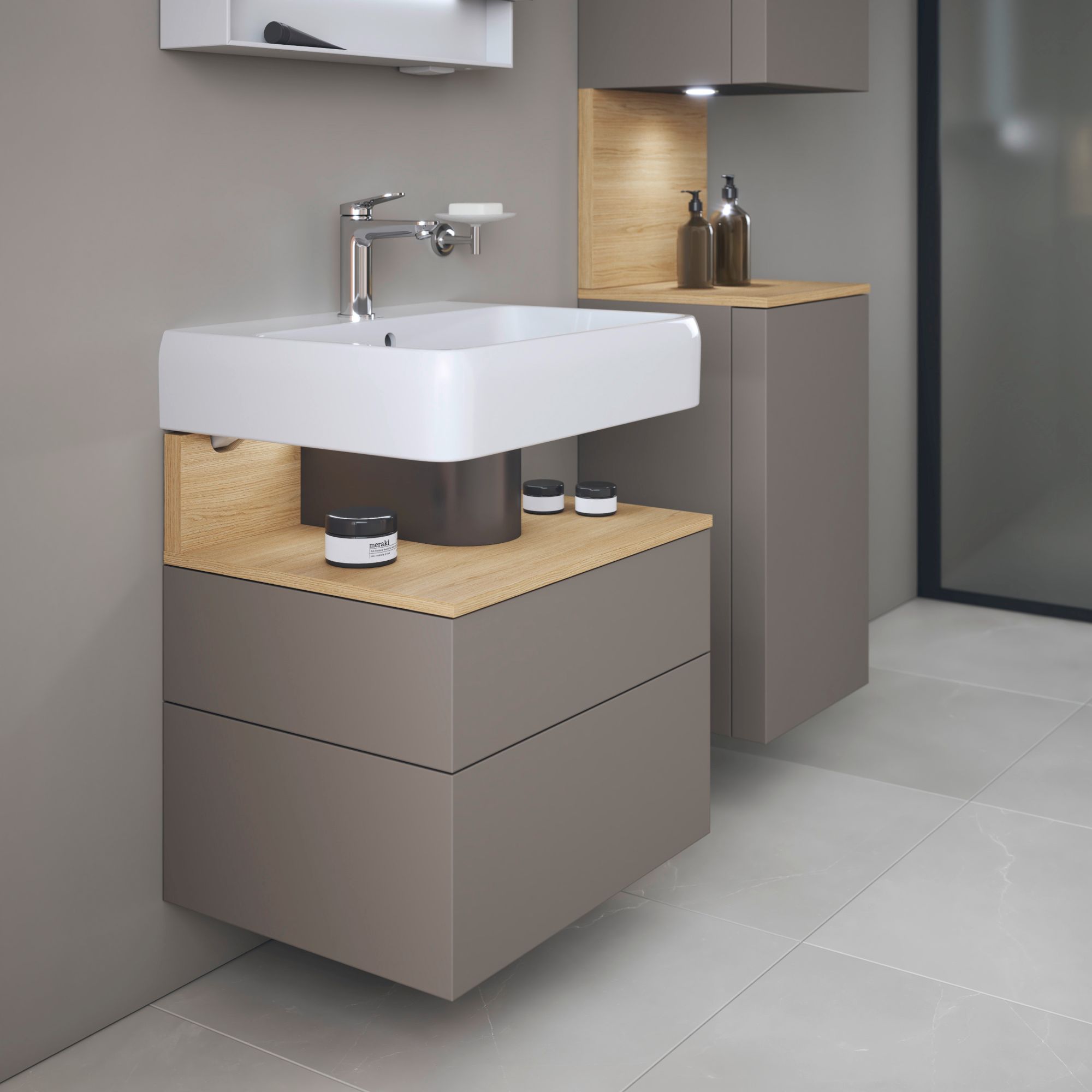 Duravit Qatego szafka 60 cm podumywalkowa wisząca bazalt mat/dąb QA4393030430010