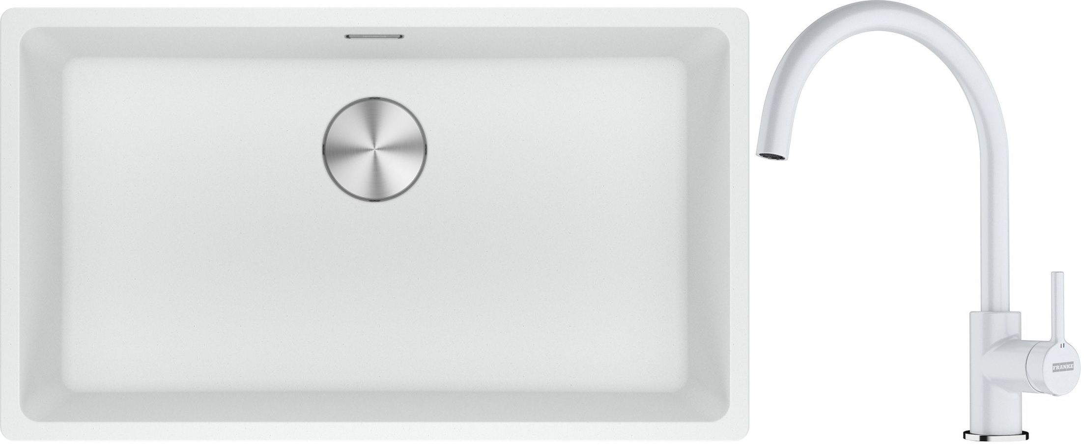 Franke Maris MRG 110-72 zlewozmywak 72x40 cm Fragranite biały polarny z baterią kuchenną Lina biały polarny (1250687263, 1150626024)