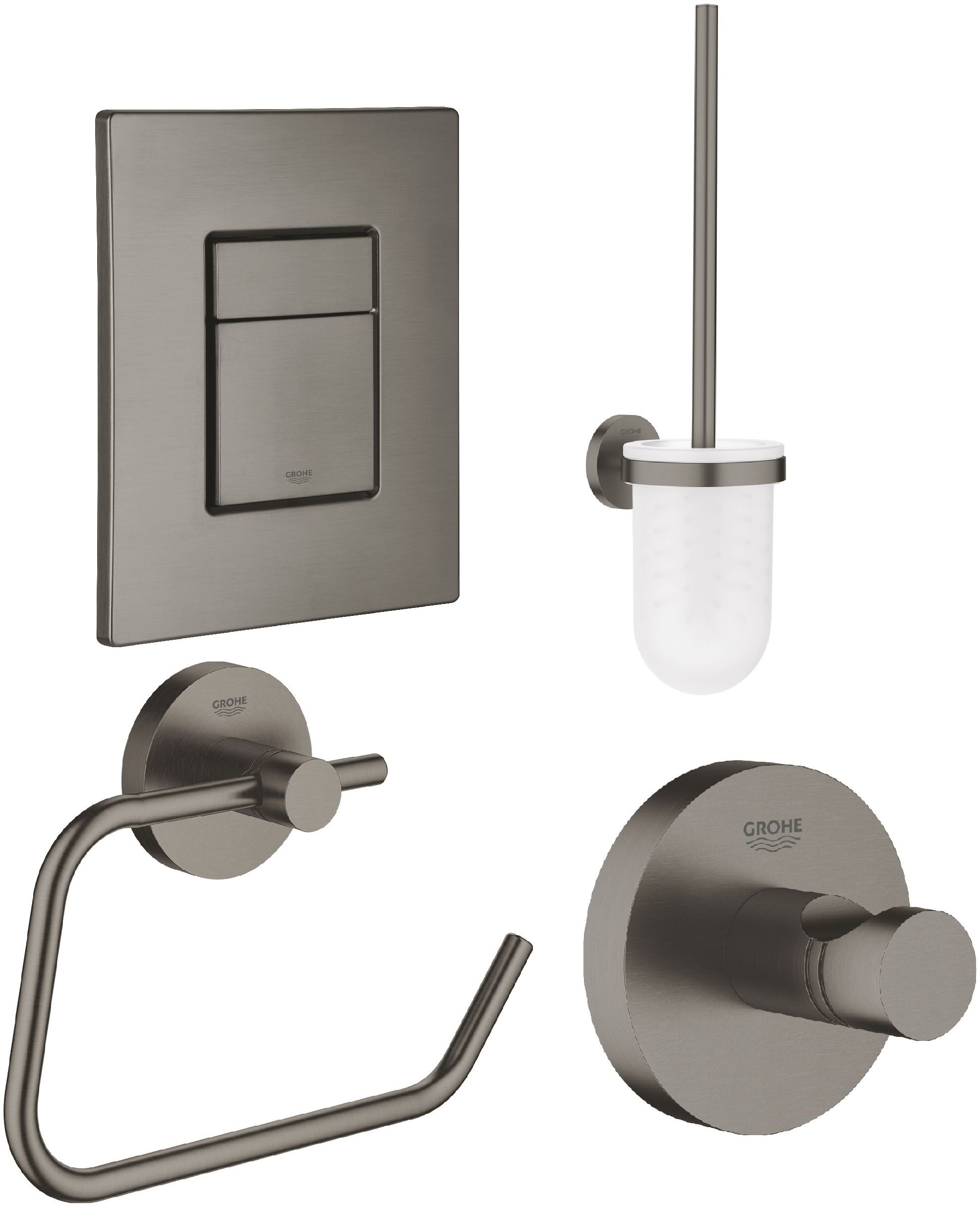 Zestaw Grohe Skate Cosmopolitan przycisk spłukujący z zestawem akcesoriów Essentials grafit (38732AL0, 40374AL1, 40364AL1, 40689AL1) - Wysyłka w 24h
