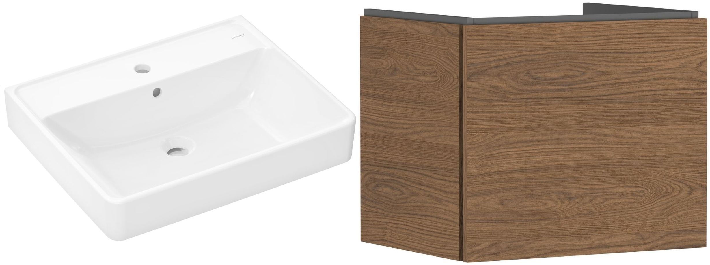 Zestaw Hansgrohe Xanuia Q umywalka z szafką Xilesa E 60 cm dąb (54253550, 60133450)