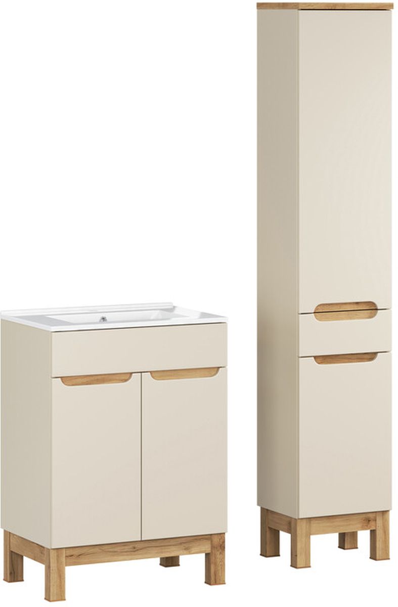 Comad Bali Cashmere zestaw meblowy 60 cm szafka stojąca z umywalką Lava i szafka wysoka boczna kaszmir/biały SET-BAC 60CM LAVA HC