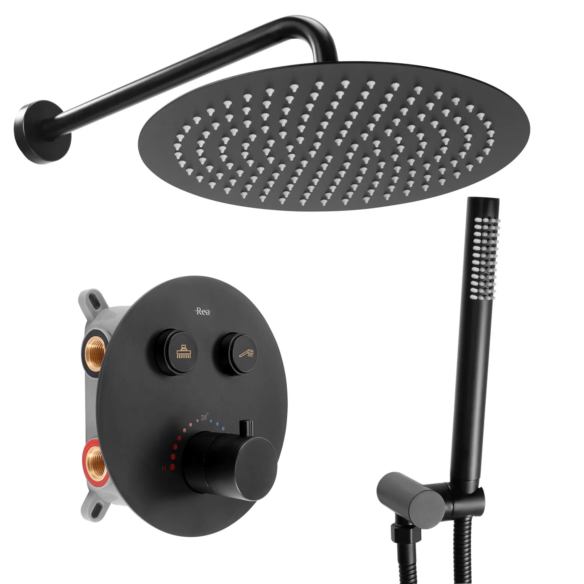 Rea Lungo zestaw prysznicowy podtynkowy termostatyczny z deszczownicą czarny REA-P8549