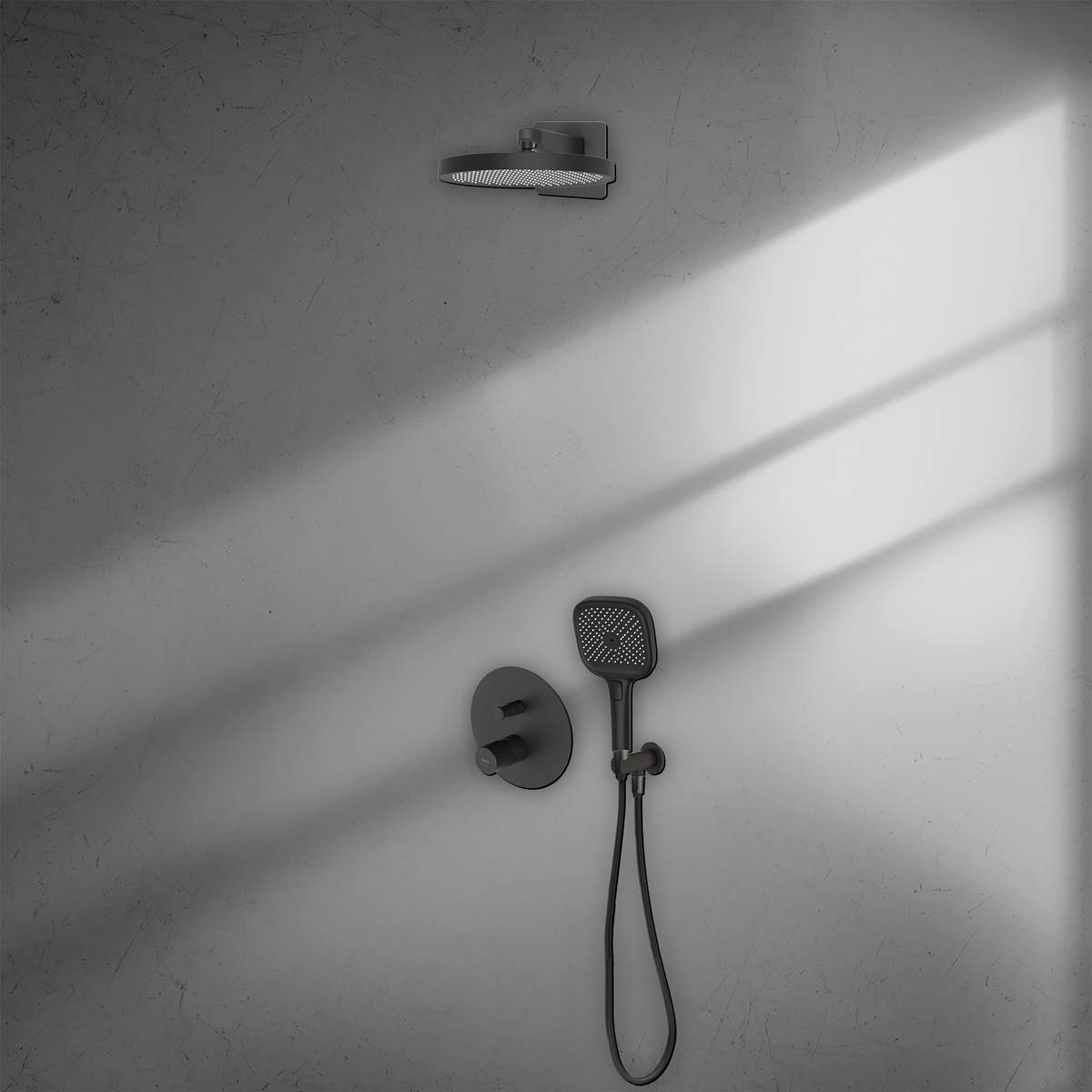 Ksuro 02 zestaw bateria wannowo-prysznicowa podtynkowa z deszczownicą i słuchawką 3-funkcyjną czarny mat 17012030 - Wysyłka w 24h