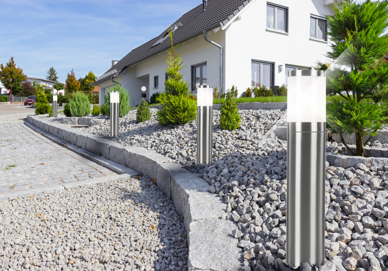 Globo Lighting Xeloo lampa stojąca zewnętrzna 1x60W stal nierdzewna/opal 32015